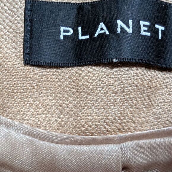 PLANET 💯 Linen Beige Shirt Sleeve Collarless Blazer Size 6 - Picture 2 of 9